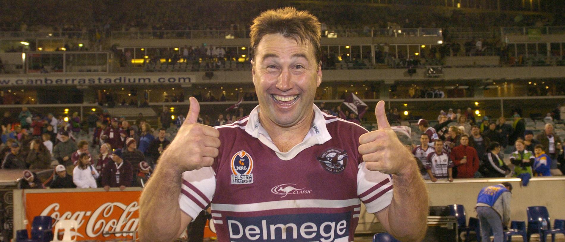 03 Sept 2005 Manly's Terry Hill gives thumbs up after their victory in Canberra Raiders vs Manly Sea Eagles NRL game at Canberra Stadium. thumbs /up sport nrl action headshot