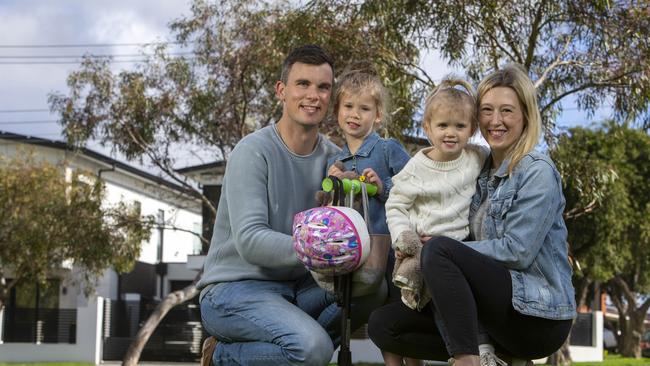 Andrew and Justine Edge with their children Elise and Riley enjoying Balmoral Reserve in Dernancourt. Photographer Emma Brasier