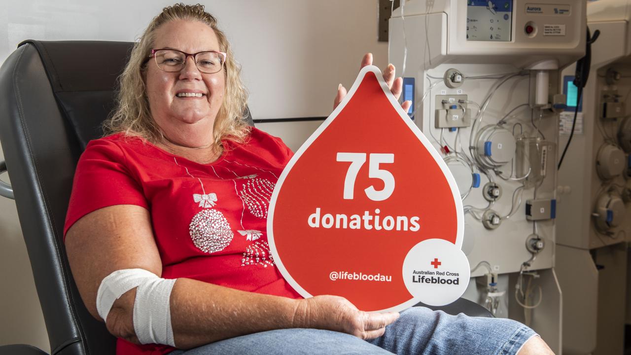 Leeann Eiser is proud to achieve 75 donations at the Australian Red Cross Lifeblood Donor Centre. Picture: Nev Madsen.