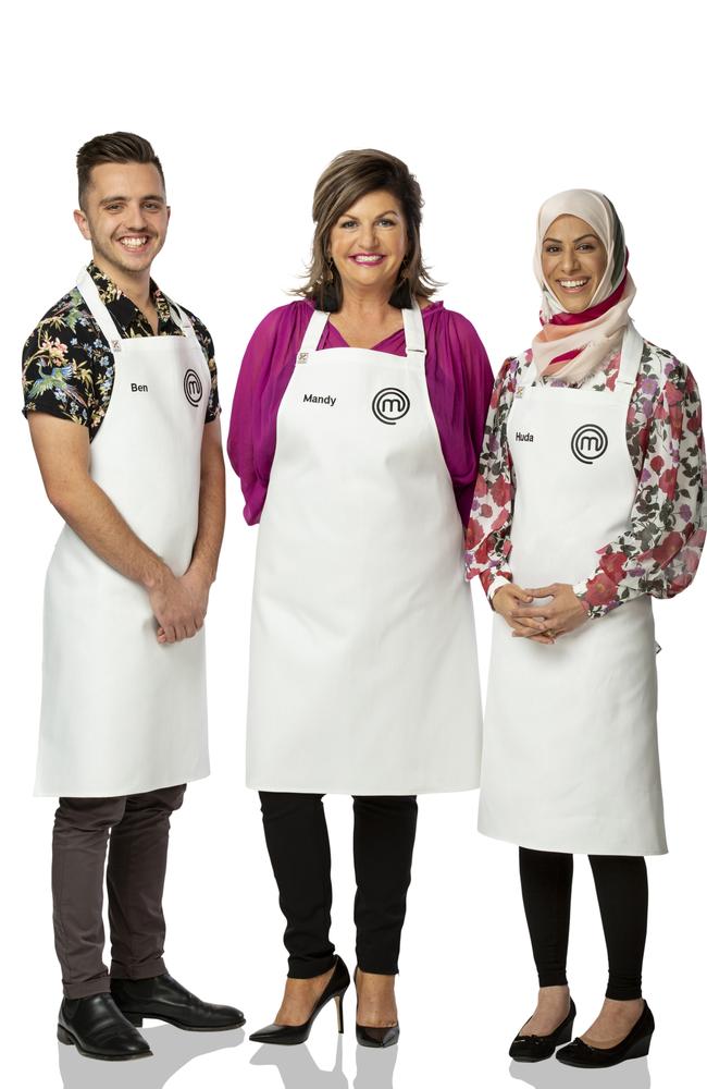 Ben Trobbiani, Mandy Hall and Huda Al Sultan are SA's three Masterchef finalists in 2019. Picture: Channel Ten