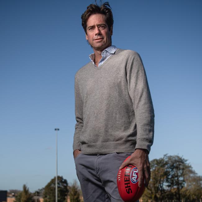 Gillon McLachlan in his local park in Melbourne. Picture: Jason Edwards