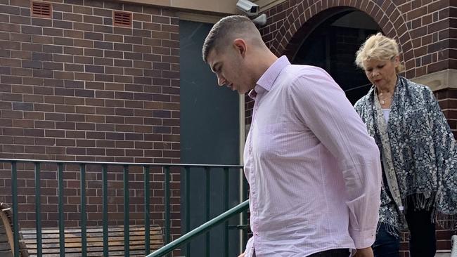 Jad Seifeddine, 29, of Whale Beach (left) leaves Manly Local Court on Thursday with his mother who showed in support (background). Picture: Madelaine Wong