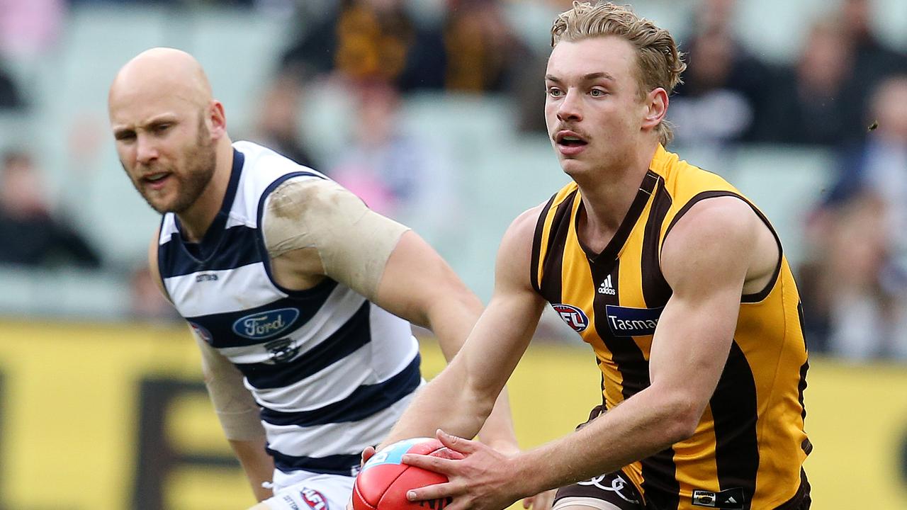 Can Hawthorn’s James Worpel lead the Hawks to win over Gary Ablett’s Geelong? Picture: Michael Klein