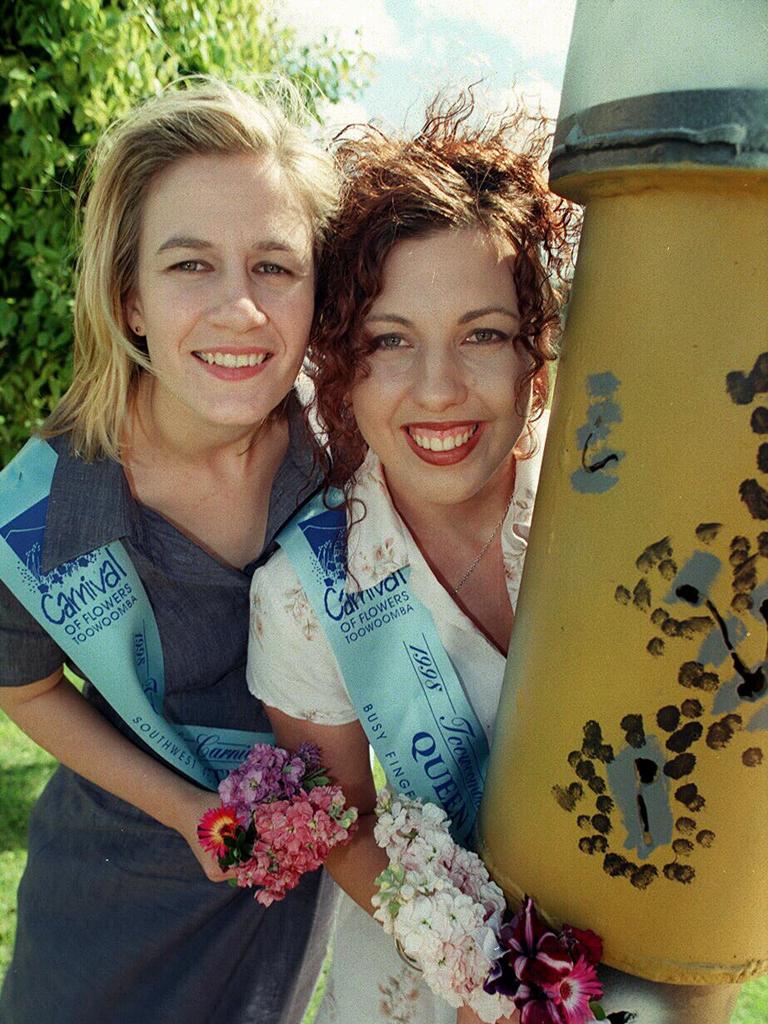 Peta-Ann Burke and Shirley Popp, Toowoomba Carnival of Flowers Queen entrants - 13 Sept 1998 socials headshot