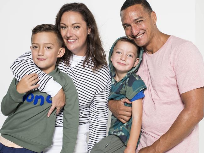 Social media star Celeste Barbe with husband Api Robin and their children Lou, six, and Buddy, three. Picture: Darren Leigh Roberts