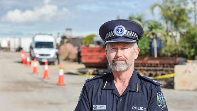 Chief Inspector Andrew McCracken at a site in Burton, north of Adelaide, where a large haul of stolen property was discovered by police. Picture: Brenton Edwards