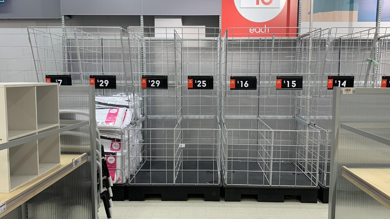 Empty shelves at Kmart in Ashfield, Sydney, in July 2020. Pictures: Benedict Brook/news.com.au