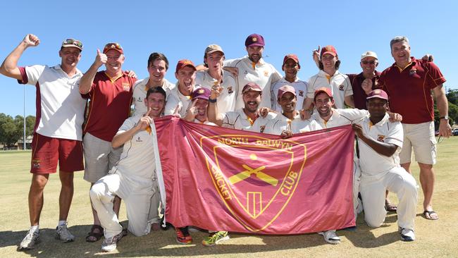 Nth Balwyn celebrate winning the Dunstan Shield in 2017. Picture: Lawrence Pinder