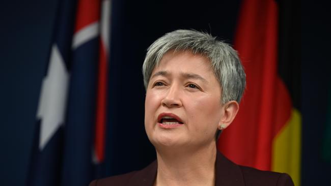 Acting Prime Minister Penny Wong tells media the Australian Government has reached an agreement with China that creates a pathway towards resolving the dispute over Australian barley. Picture: NCA NewsWire / Naomi Jellicoe