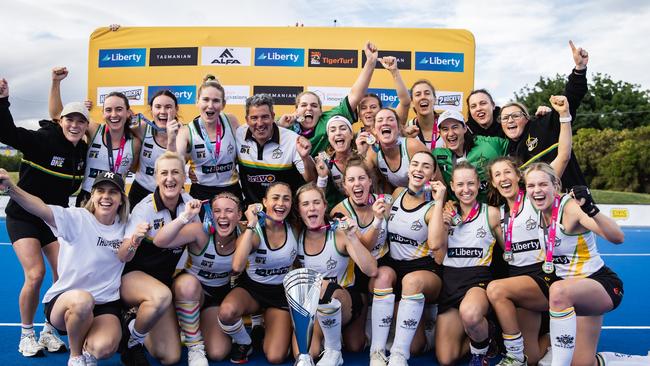 The Perth Thunderstix have won the 2024 Hockey One women's grand final in Hobart. Picture: Andrew Wiseman.