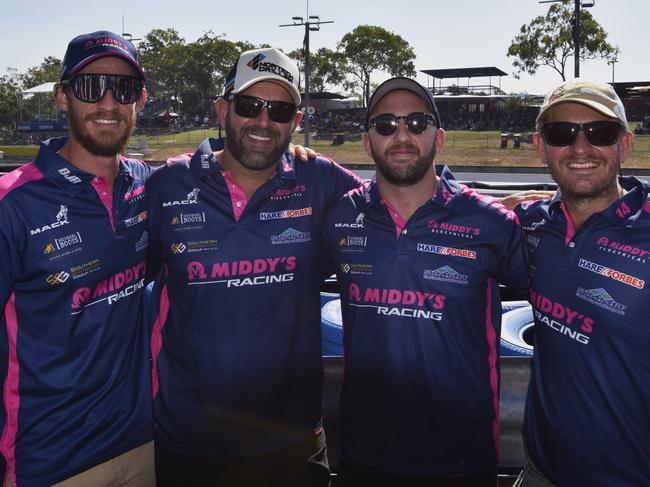 Middy's racing supporters Luke Glenister, Brad Schulz, Luke Stacey, Karl Ninneman at the 2024 Darwin Triple Crown. Picture: Darcy Jennings.