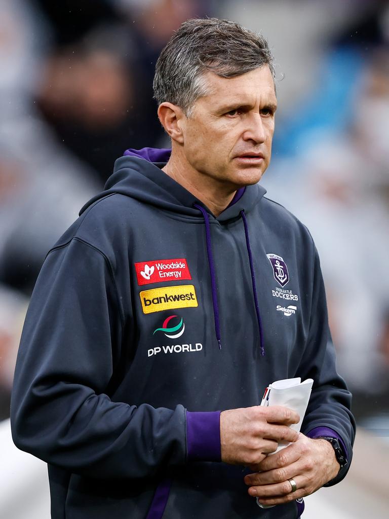 Justin Longmuir is struggling for answers at Fremantle. Picture: Dylan Burns/AFL Photos via Getty Images