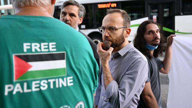 Greens leader Adam Bandt at a Brisbane pro-Palestine rally. Picture: Dan Peled