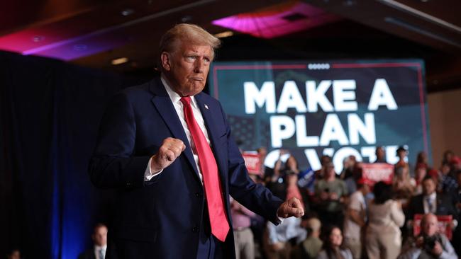 Republican presidential nominee, former US president Donald Trump, reacts to supporters at the 11th Hour Family Leaders Meeting at the Concord Convention Center in North Caroline this week. Picture: Win McNamee/Getty Images