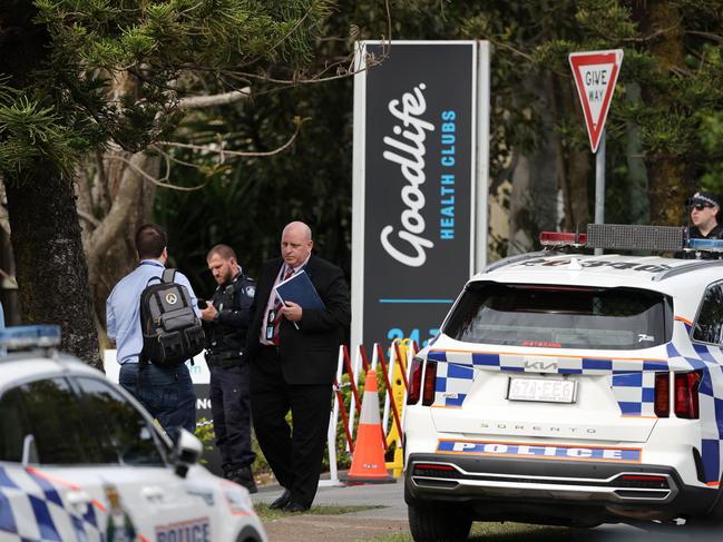 Police at the scene near the Goodlife Health Club. Picture: Nigel Hallett