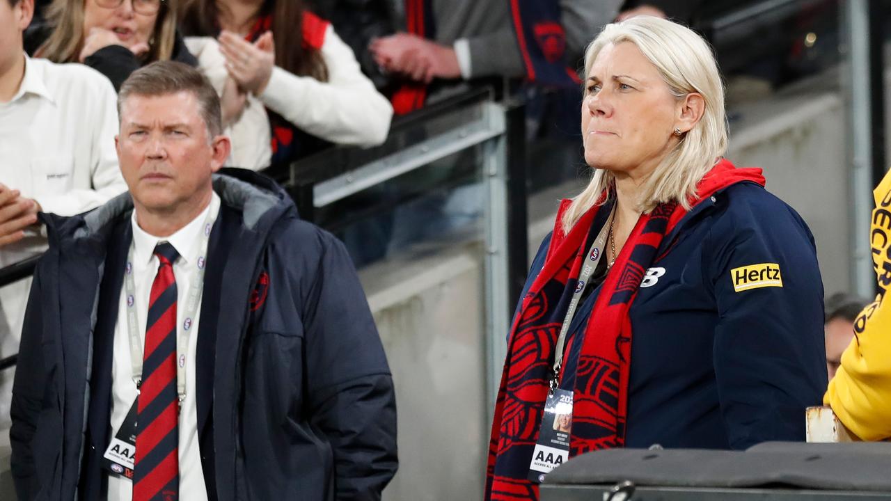 Melbourne CEO Gary Pert and president Kate Roffey. Picture: Michael Willson/AFL Photos via Getty Images