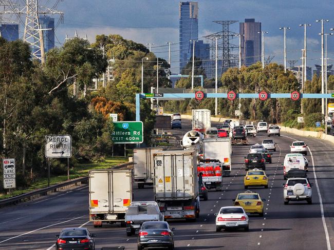 Traffic on the West Gate Freeway. Picture: Hamish Blair