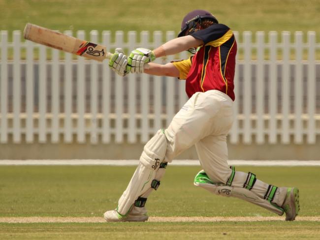 Josh Hartill dispatches a six towards Cricket Victoria’s headquarters at the Junction Oval. Picture: James Kandler