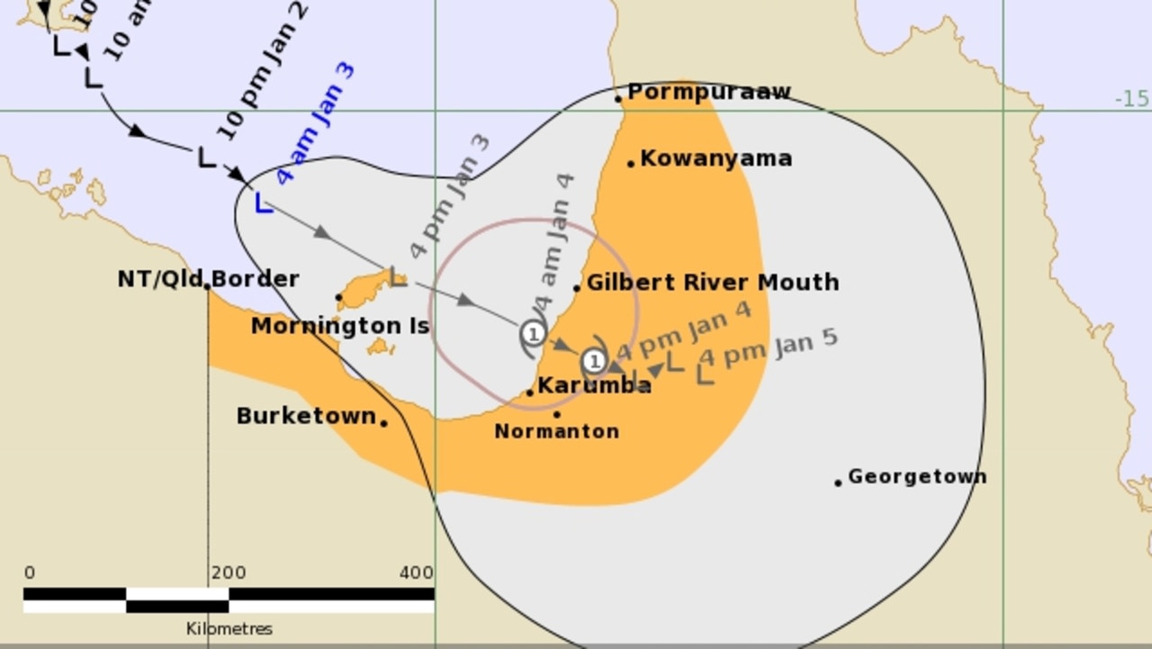 Tropical lows formed in the Gulf of Carpentaria are likely to develop into a cyclone on Sunday evening. Picture: Bureau of Meteorology