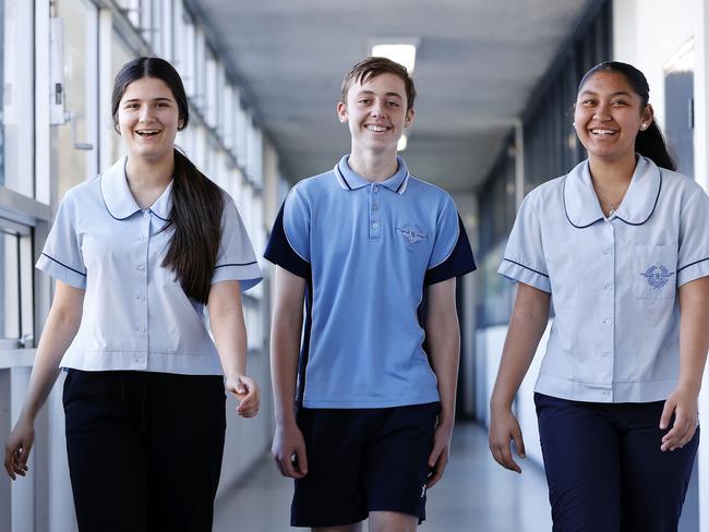 Pictured at JJ Cahill Memorial High School in Mascot are Year 10 students, Shayla Fares, Andrew Mastroperos and Harlan Manu. Picture: Tim Hunter.