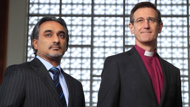 Australian National Imams Council spokesman Bilal Rauf and Anglican Bishop of South Sydney Michael Stead. Picture: John Feder