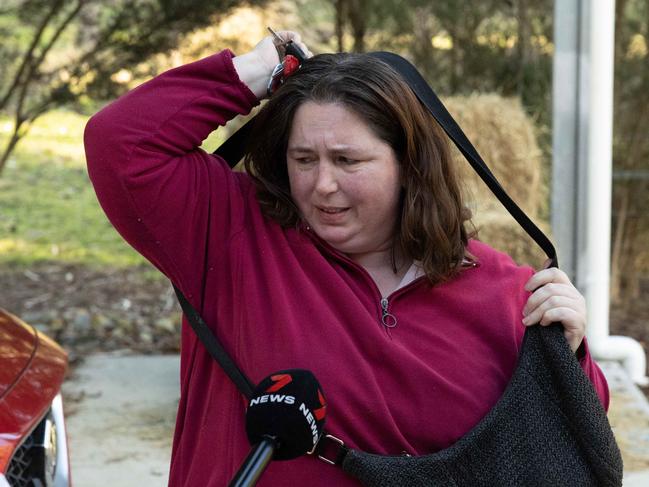 Erin Patterson arriving at her Leongatha home. Picture: Jason Edwards