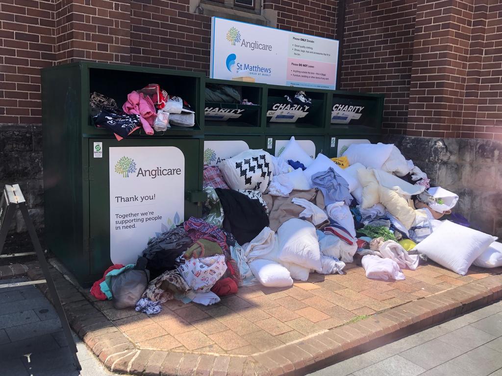 No joy: Now charity bins are overflowing. 