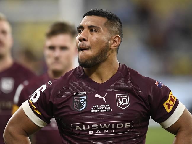 TOWNSVILLE, AUSTRALIA - JUNE 09: Moeaki Fotuaika of the Maroons   walks from the field after losing game one of the 2021 State of Origin series between the New South Wales Blues and the Queensland Maroons at Queensland Country Bank Stadium on June 09, 2021 in Townsville, Australia. (Photo by Ian Hitchcock/Getty Images)