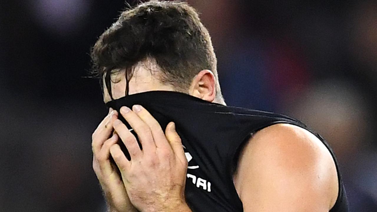 Mitch McGovern covers his eyes after a moment this season.