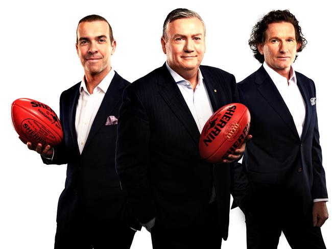 Tom Morris, Eddie McGuire and James Hird. Picture: Ch9/Supplied