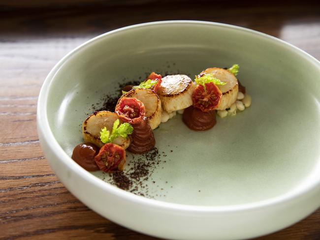 Scallops with bloody mary. Picture: Mark Cranitch