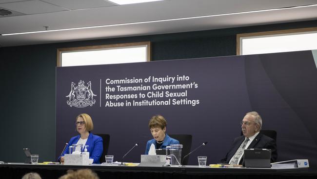 The Commission of Inquiry into the Tasmanian Government’s Responses to Child Sexual Abuse in Institutional Settings has opened in Hobart. Commissioners Professor Leah Bromfield (left), the Honourable Marcia Neave AO (centre) and the Honourable Robert Benjamin AM. Picture: Maren Preuss/ABC