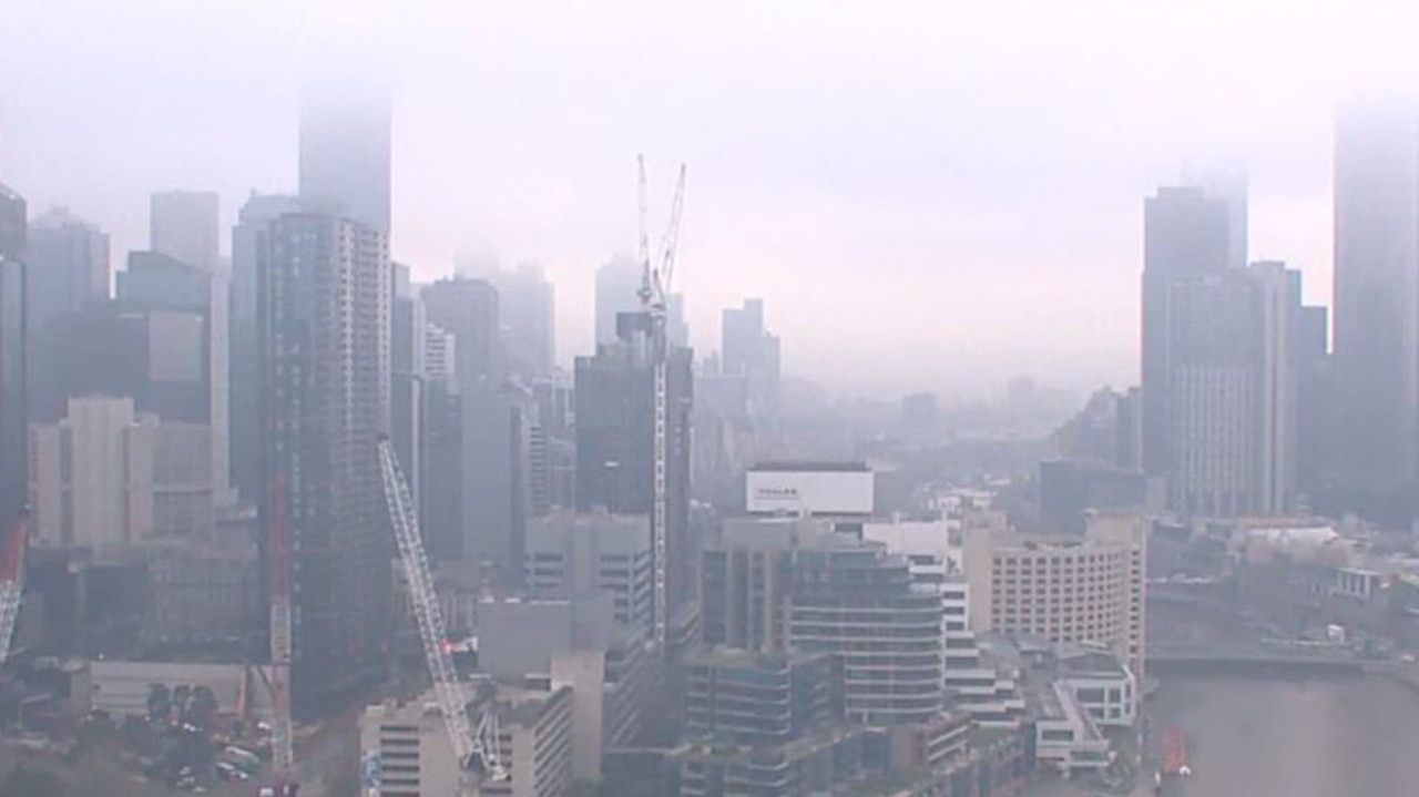 Travellers are facing delays out of Melbourne Airport as fog blankets the city. Picture: Nine News