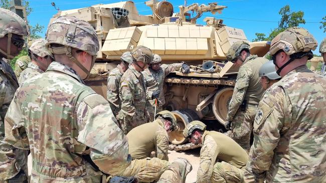 Australian Army soldiers from 3rd Combat Engineer Regiment and the School of Armour learn maintenance and operation of the Armoured Breaching Vehicle during the Combat Engineer Heavy Track Course in Missouri, United States of America.