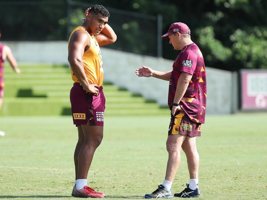 Kevin Walters (R) was one of the key voices calling for the Broncos to part from Tevita Pangai Jr. Picture: Liam Kidston.