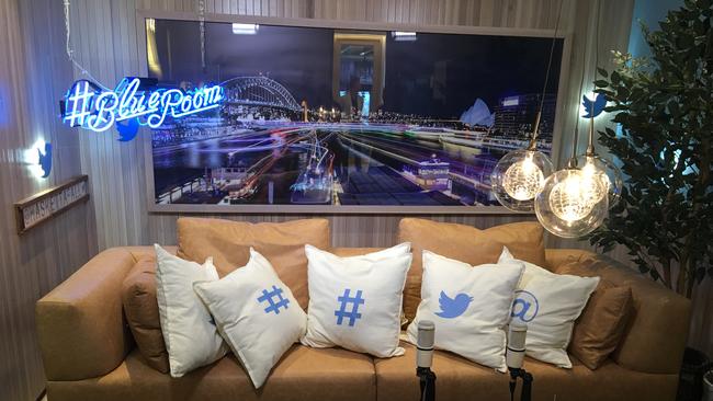 Twitter's Blue Room complete with hashtag cushions. Picture: Chris Griffith