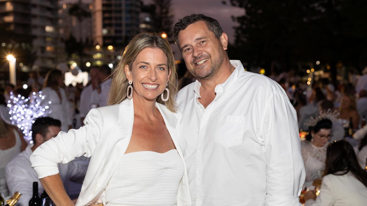 Jemma and David Payne. The Pulse for DÃ&#131;Â®ner en Blanc Gold Coast at Broadbeach Park on April 22, 2023. Picture: Celeste Humphrey