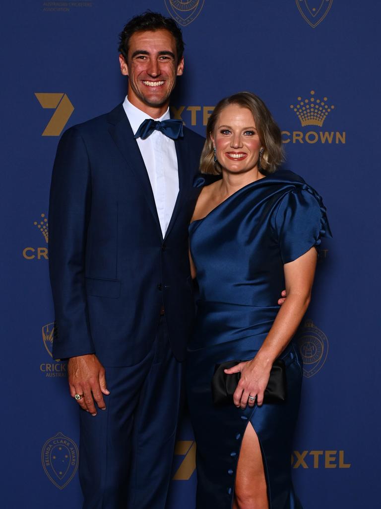 Mitchell Starc and Alyssa Healy at the 2024 Australian Cricket Awards. Photo by Morgan Hancock/Getty Images for Cricket Australia