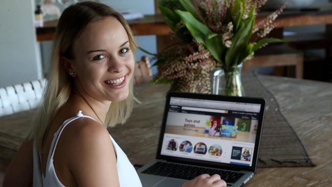 Pauline Frey tries out the new Amazon online store. Picture: Stewart McLean