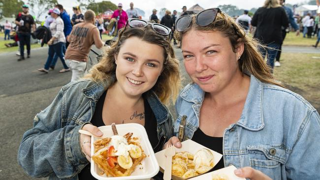 Sisters Paige (left) and Jesse Bailey at Meatstock at Toowoomba Showgrounds, Saturday, April 9, 2022. Picture: Kevin Farmer