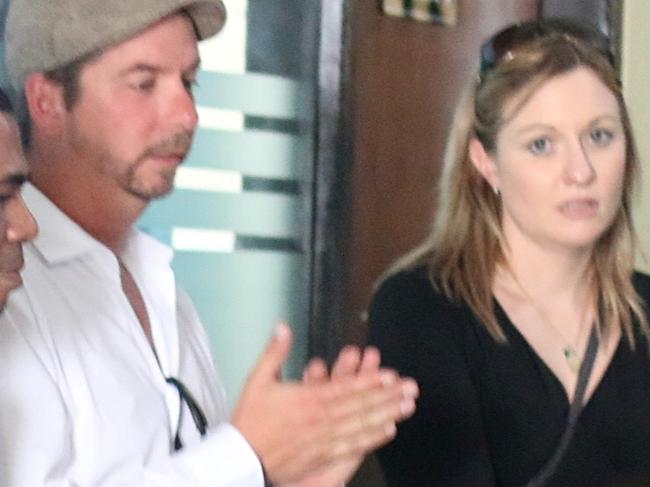 Sara ex husband Anthony Connor and a friend visit Sara at Denpasar Police station cell. Sara and David Taylor were arrested as suspected involved on Police murder case in Kuta beach. Picture: Lukman S Bintoro