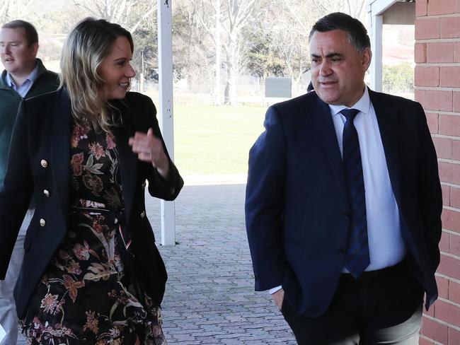 Deputy Premier John Barilaro is greeted at the Bush Summit by Anna Caldwell on Friday. Picture Rohan Kelly