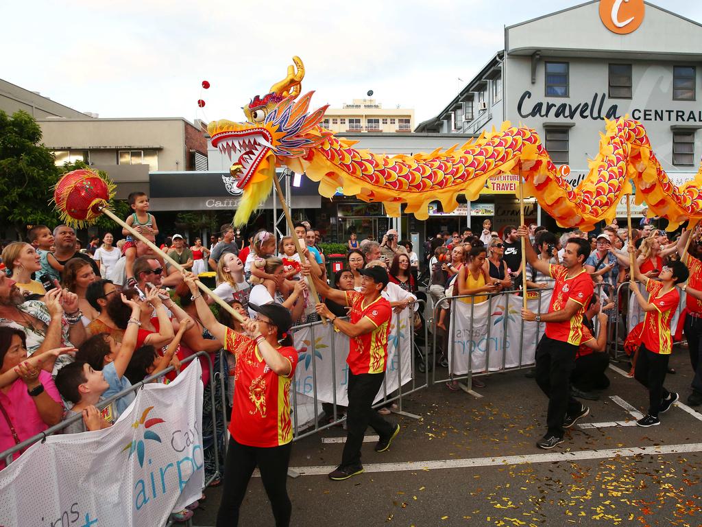 The CADCAI dragon dancers perform at the Cairns and District Chinese Association Inc Chinese New Year street festival on Grafton Street. PICTURE: BRENDAN RADKE