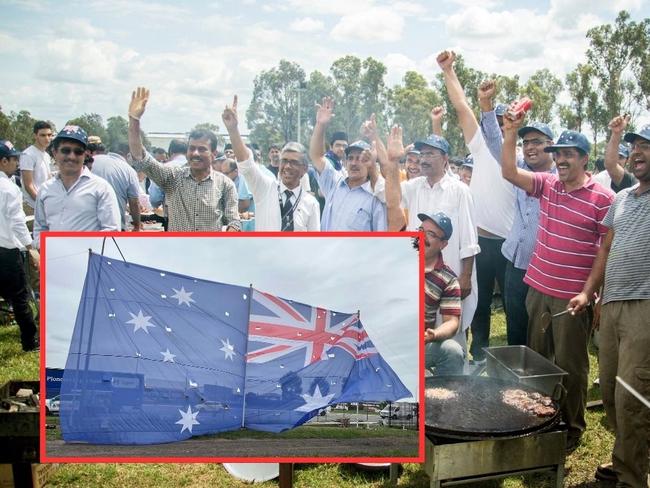 The Ahmadiyya Muslim community are celebrating Austraila Day with the largest flag, exceeding the size of the flag flyuing atop of Parliament House. PIcture: Supplied