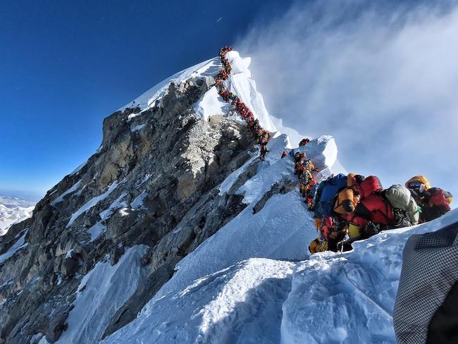 Climbers snake around Mount Everest. Picture: AFP