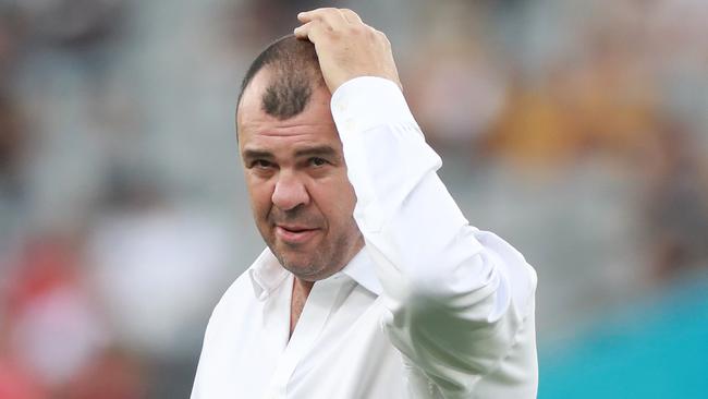 CHOFU, JAPAN - SEPTEMBER 29: Michael Cheika, Head Coach of Australia looks on prior to the Rugby World Cup 2019 Group D game between Australia and Wales at Tokyo Stadium on September 29, 2019 in Chofu, Tokyo, Japan. (Photo by David Rogers/Getty Images)