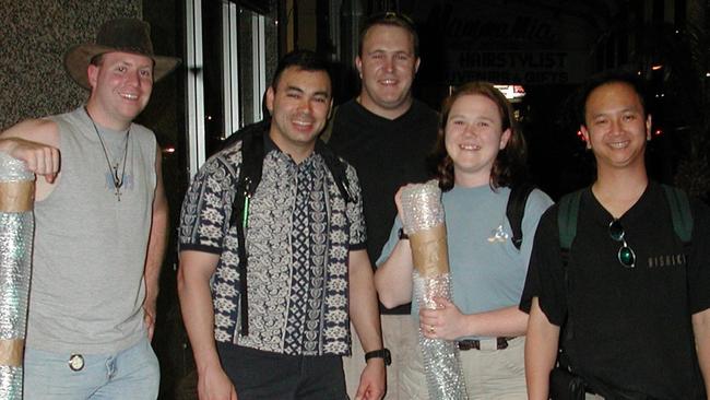 American Sailor Doug Lockwood, Fernando Trujillo, Scott Woosley, Trish Jennings & Tuan Nguyen on Flinders street East Picture: Bryan Lynch bl454015