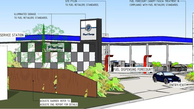 Proposed Pearl Energy signage for a new service station on Taylor Street in Newtown, which is being developed by Keith Beer.