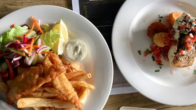 Fish and chips and grilled jewfish.