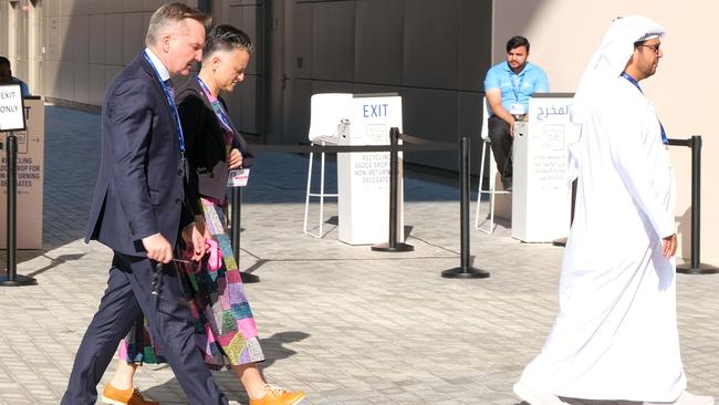 Climate minister Chris Bowen walks into a marathon day of crisis meetings in Dubai to try and rescue the COP28 text to include reference to fossil fuels. Picture: Jacquelin Magnay